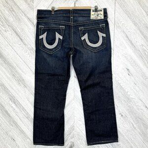 True Religion Blue Straight Jeans with Bold Stitching